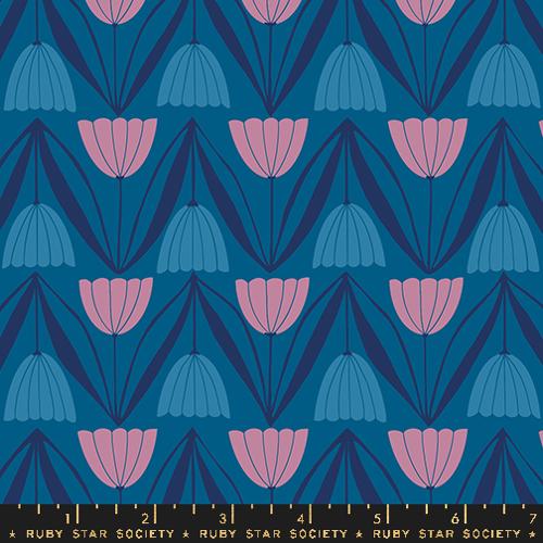 Ruby Star Society Endpaper Tulips Blue Raspberry Fabric