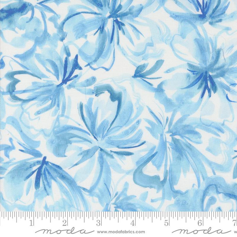 Moda Sunshine And Blue Skies Flower Burst Water Fabric