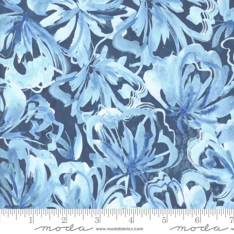 Moda Sunshine And Blue Skies Flower Burst Indigo Fabric