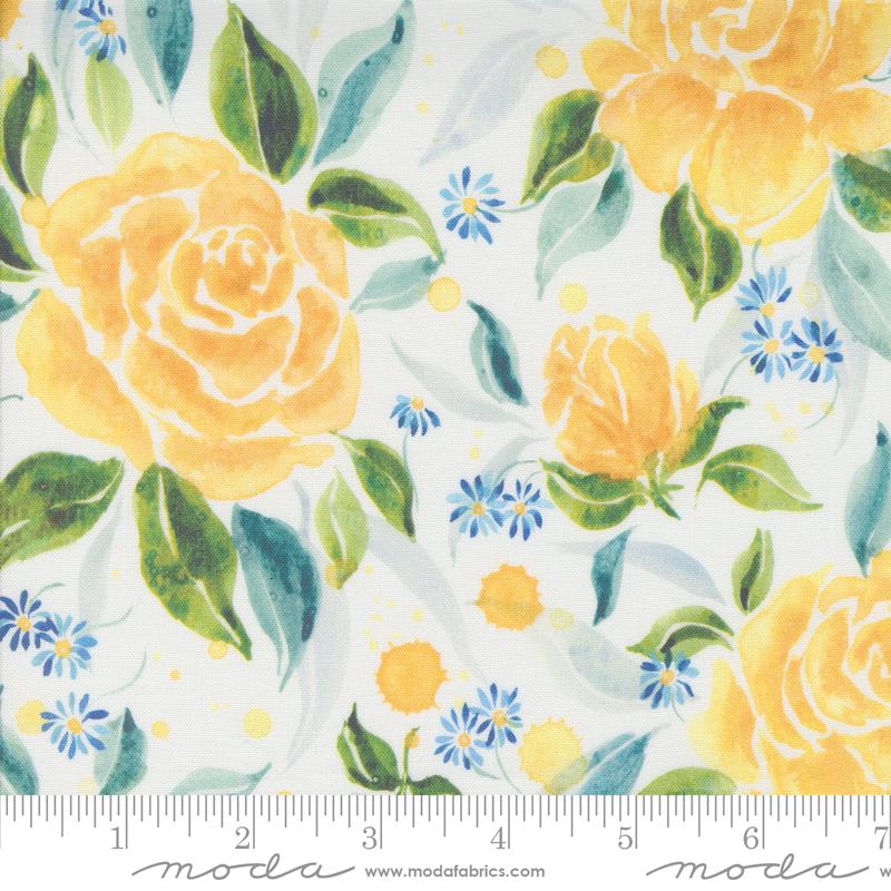 Moda Sunshine And Blue Skies Rose Upon Rows Cloud Fabric