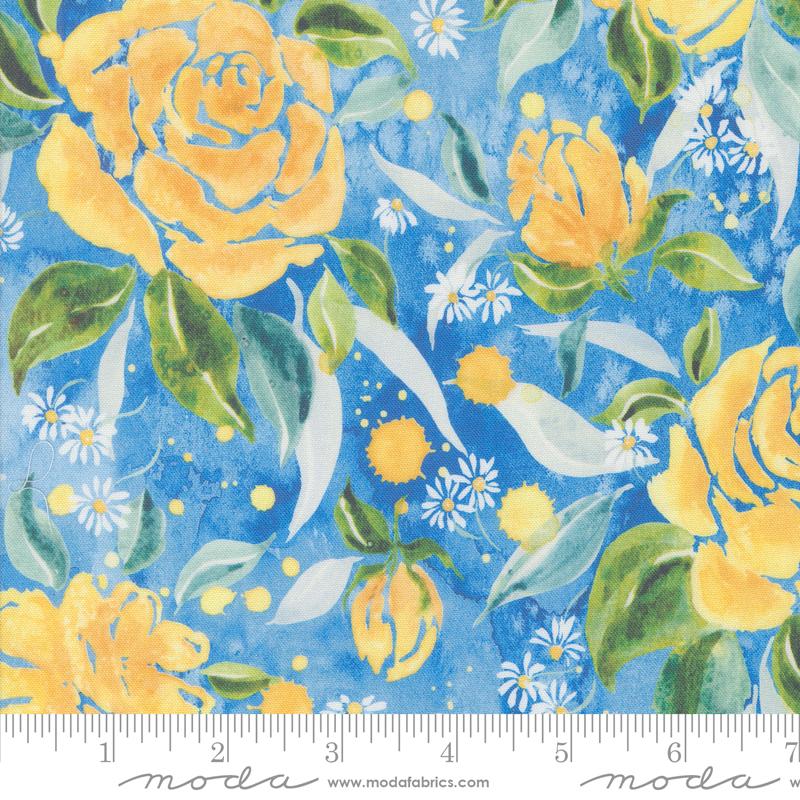 Moda Sunshine And Blue Skies Rose Upon Rows Bluebell Fabric