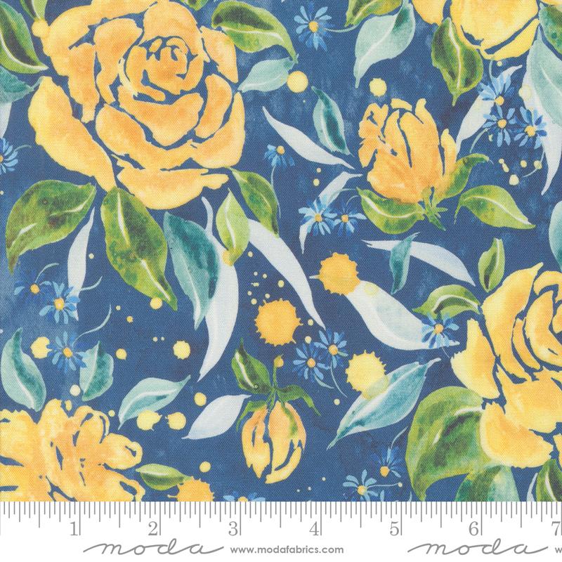 Moda Sunshine And Blue Skies Rose Upon Rows Lake Fabric