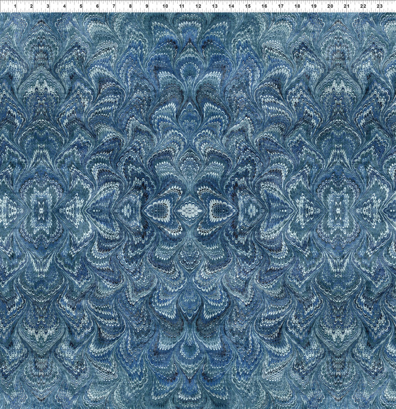 In The Beginning Carpet Bag Romance Marble Blue Fabric