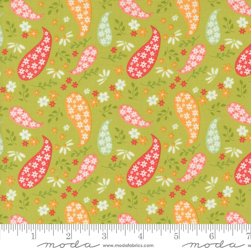 Moda Raspberry Summer Paisley Lime Fabric