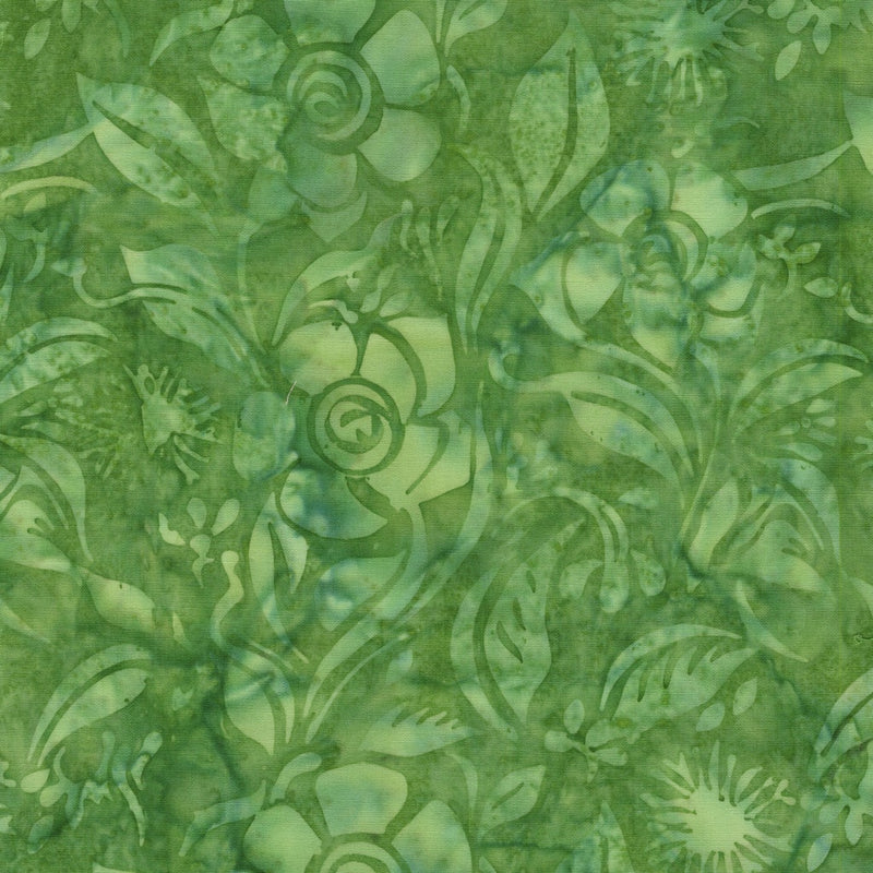 Island Batik Everlasting Floral Spun Green Lemongrass Fabric