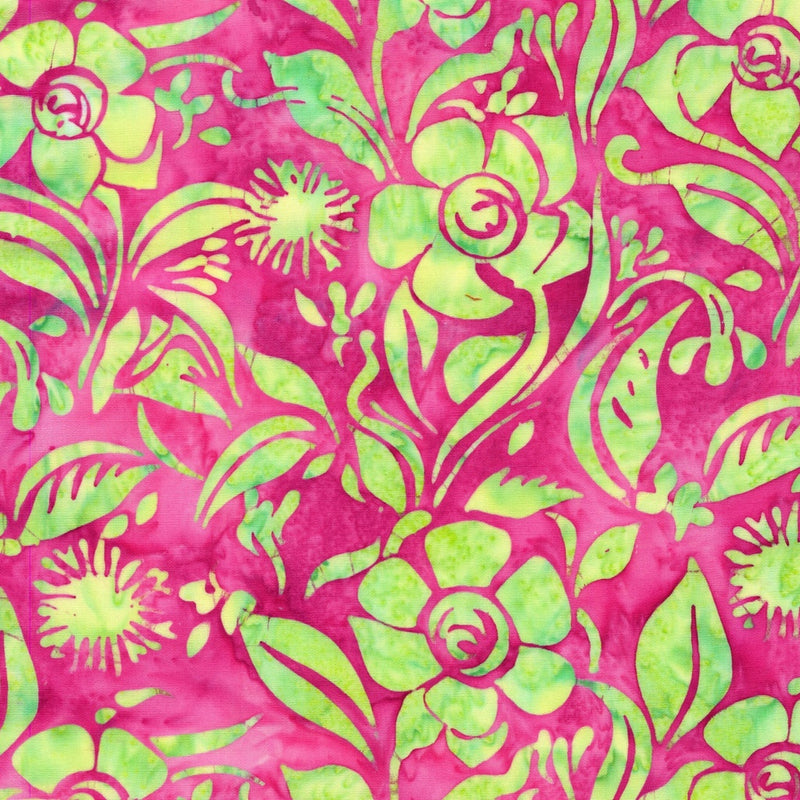 Island Batik Everlasting Floral Spun Pink Green Fabric