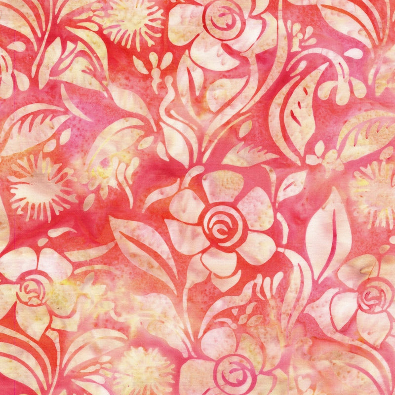 Island Batik Everlasting Floral Spun Pink Orange Fabric