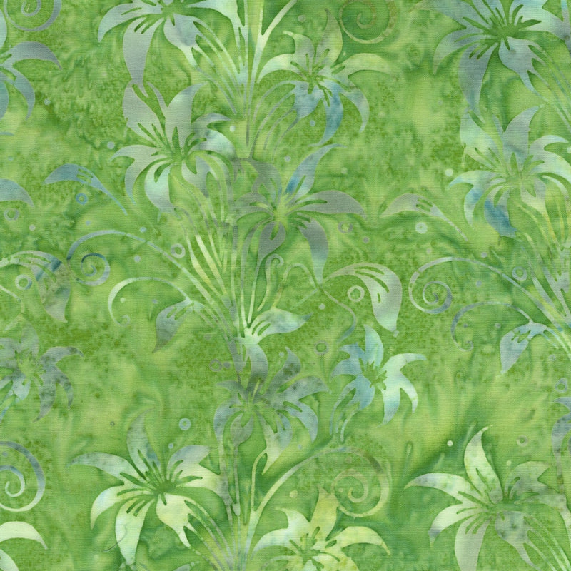Island Batik Everlasting Lily Florals Green Pistachio Fabric