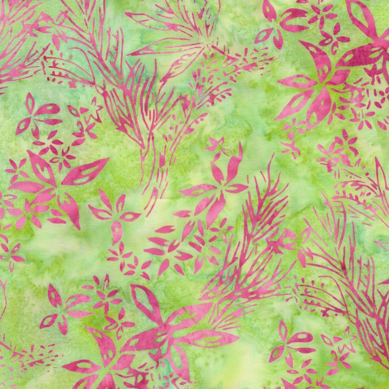 Island Batik Everlasting Wildflowers Pink Green Fabric