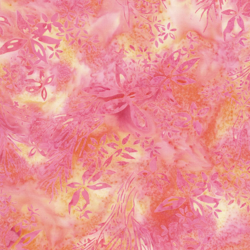 Island Batik Everlasting Wildflowers Pink Orange Sunset Fabric