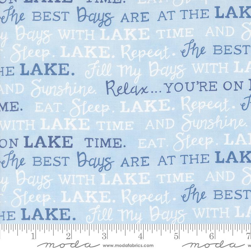 Moda On Lake Time Lake Words Sky Blue Fabric