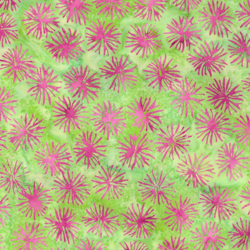 Island Batik Everlasting Dandelion Pink Green FabricIsland Batik Everlasting Dandelion Pink Green Fabric