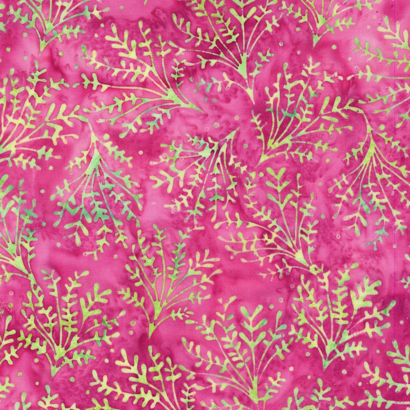 Island Batik Everlasting Sprigs Pink Green Fabric