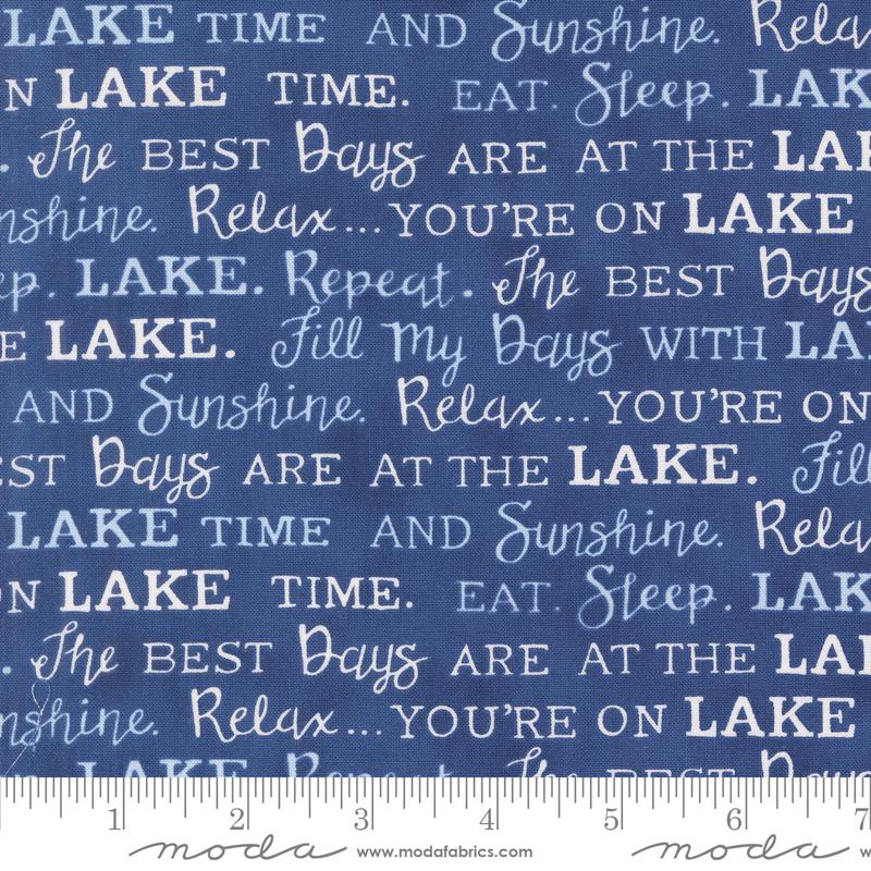 Moda On Lake Time Lake Words Deep Water Fabric