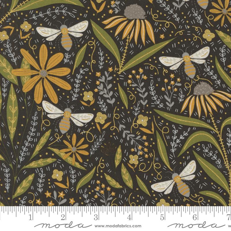 Moda Bee Garden Florals Metallic Black Fabric