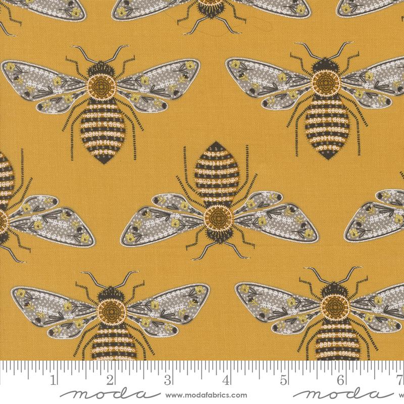 Moda Bee Garden Bumble Bee Metallic Honey Fabric