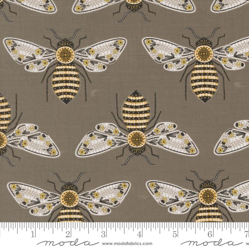 Moda Bee Garden Bumble Bee Metallic Slate Fabric