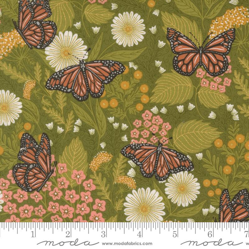 Moda Bee Garden Summer Butterfly Metallic Ivy Fabric