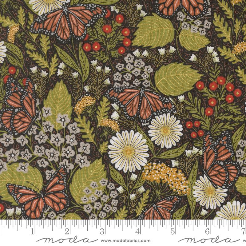 Moda Bee Garden Summer Butterfly Metallic Black Fabric