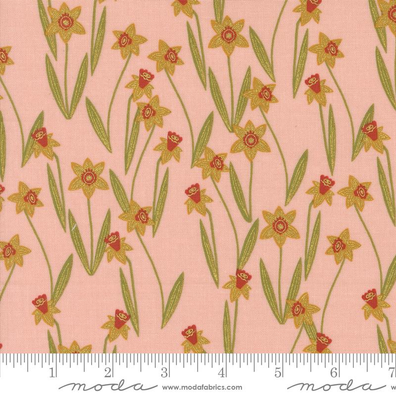 Moda Bee Garden Summer Darling Dafodils Metallic Rose Fabric