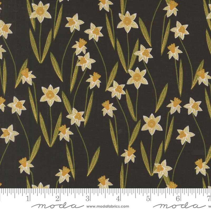 Moda Bee Garden Summer Darling Dafodils Metallic Black Fabric