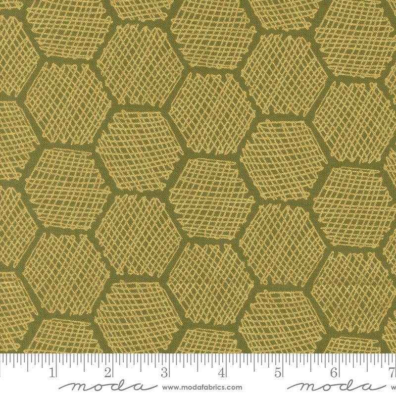 Moda Bee Garden Honycomb Metallic Ivy Fabric