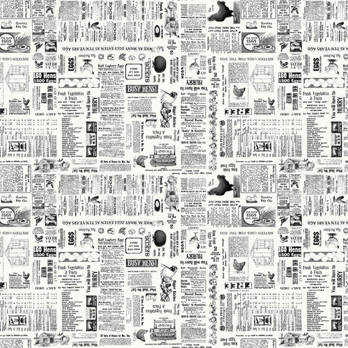 Studio E Fabrics Zooming Chickens Newsprint Off White Fabric