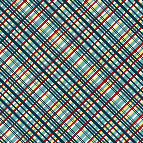 Studio E Fabrics Zooming Chickens Plaid Teal Red Fabric