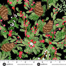 Andover Snowbirds Winter Greenery Midnight Fabric