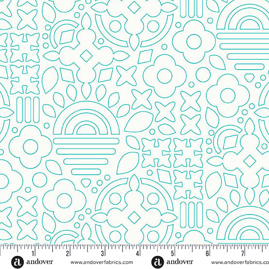 Andover Sun Print Whisper Stencil Teal Fabric