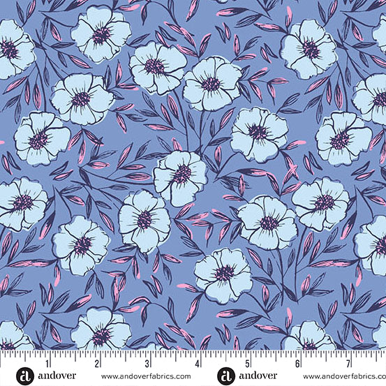 Andover Petals And Stitches Bouquet Bliss Denim Fabric