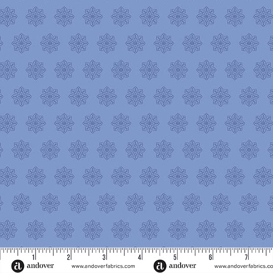 Andover Petals And Stitches Tiled Dresden Denim Fabric