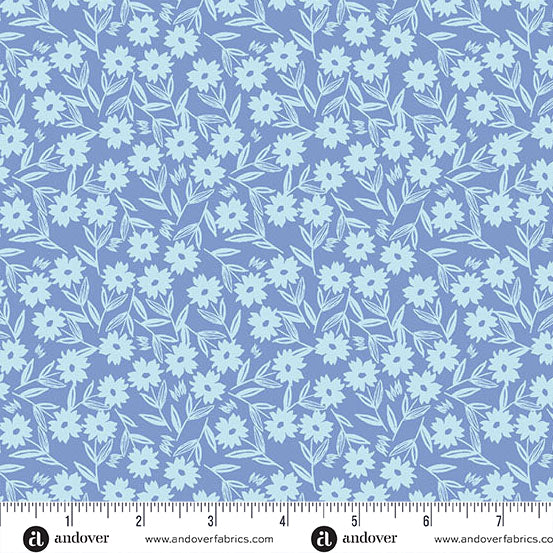 Andover Petals And Stitches Sunshine Blooms Denim Fabric