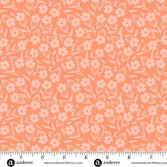 Andover Petals And Stitches Sunshine Blooms Coral Fabric
