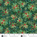 Andover Good Tidings Holly Bush Dark Green Fabric