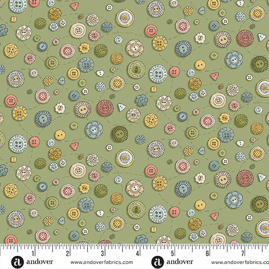 Andover Atelier Buttons Green Fabric