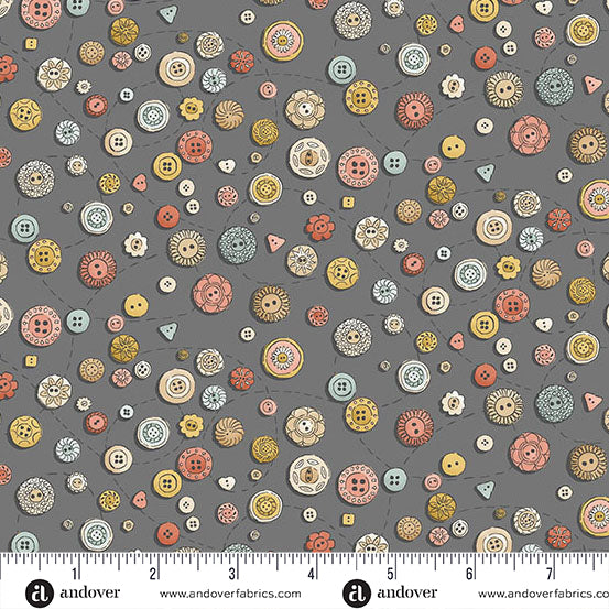 Andover Atelier Buttons Grey Fabric