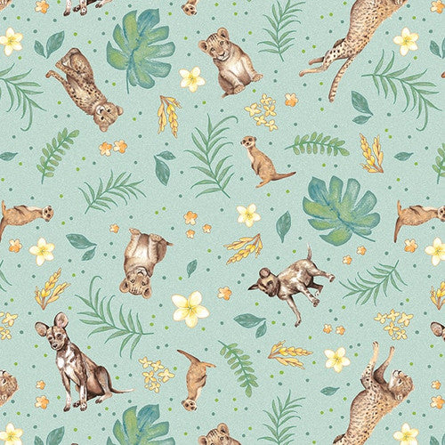 Studio E Fabrics All Big Things Start Small Tossed Carnivores Sage Fabric