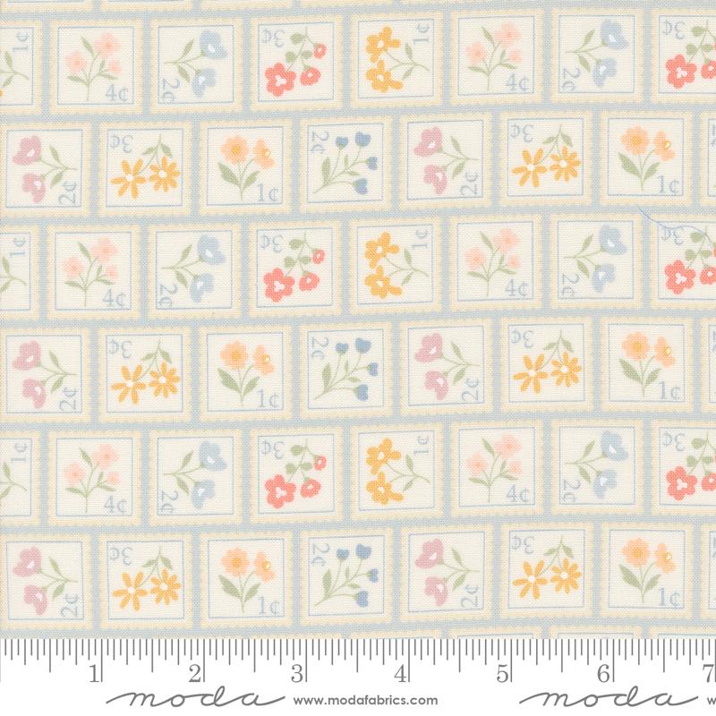 Moda Cottage Charm Sweet Stamps Powder Blue Fabric