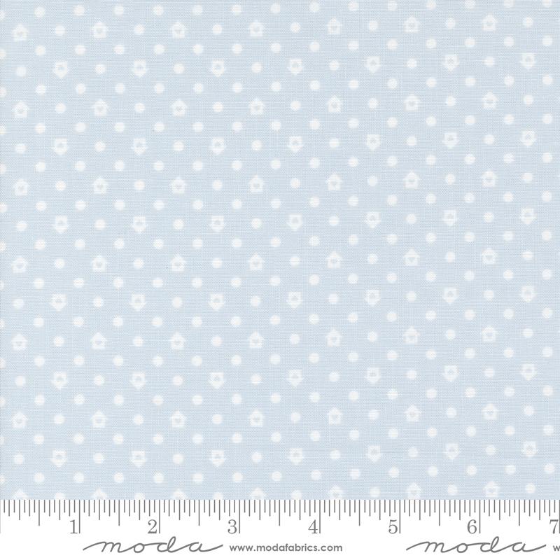 Moda Cottage Charm Dots Houses Light Blue Fabric