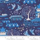 Moda Legendary Love Pagoda Landscape Navy Fabric
