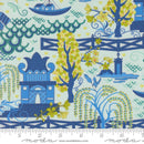 Moda Legendary Love Pagoda Landscape Aqua Fabric