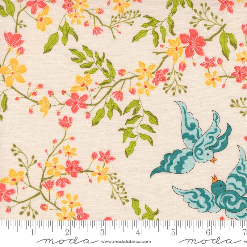 Moda Legendary Love Pagoda Landscape Avocado Fabric