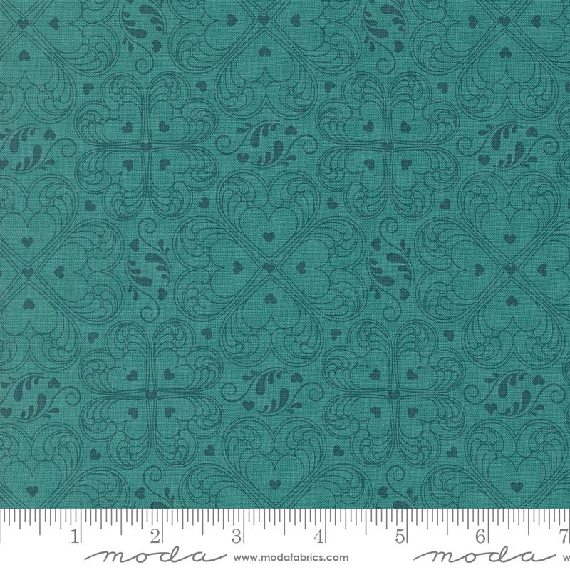 Moda Legendary Love Damask Hearts Teal Fabric