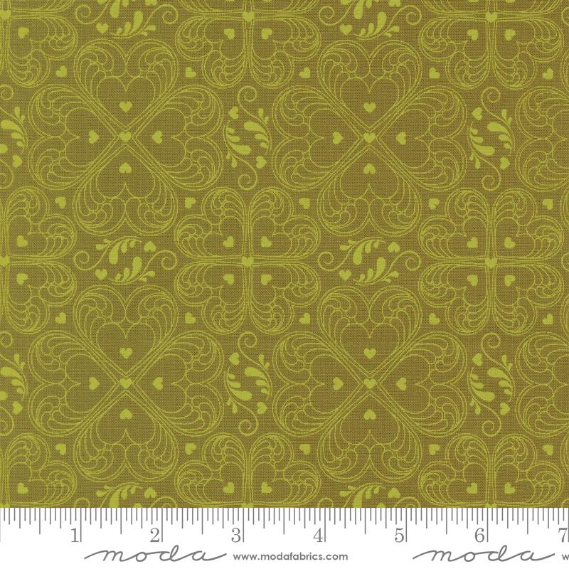 Moda Legendary Love Damask Hearts Avocado Fabric