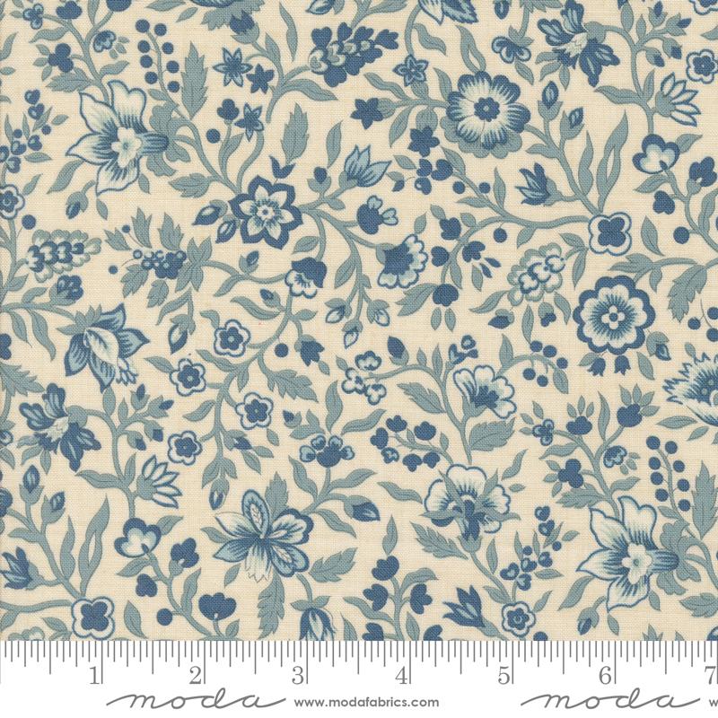 Moda Sacre Bleu Jardinage Florals Pearl French Blue Fabric