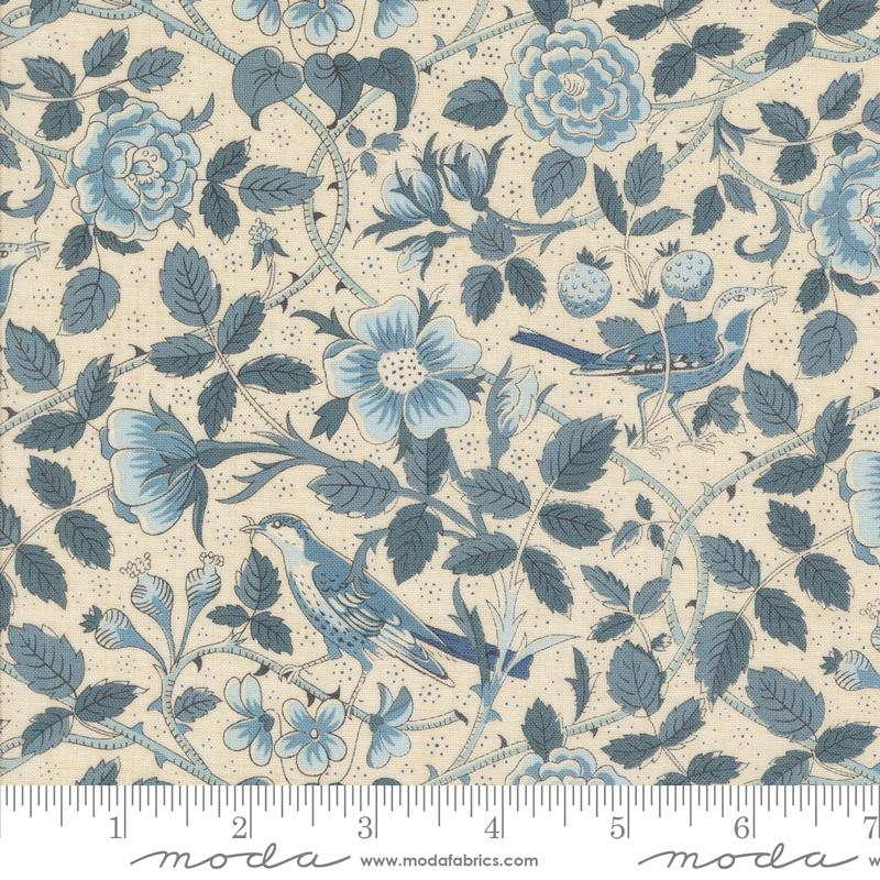 Moda Sacre Bleu Oiseaux Florals Birds French Blue Fabric