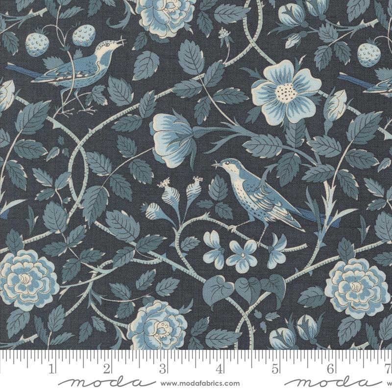 Moda Sacre Bleu Oiseaux Florals Birds Indigo Fabric