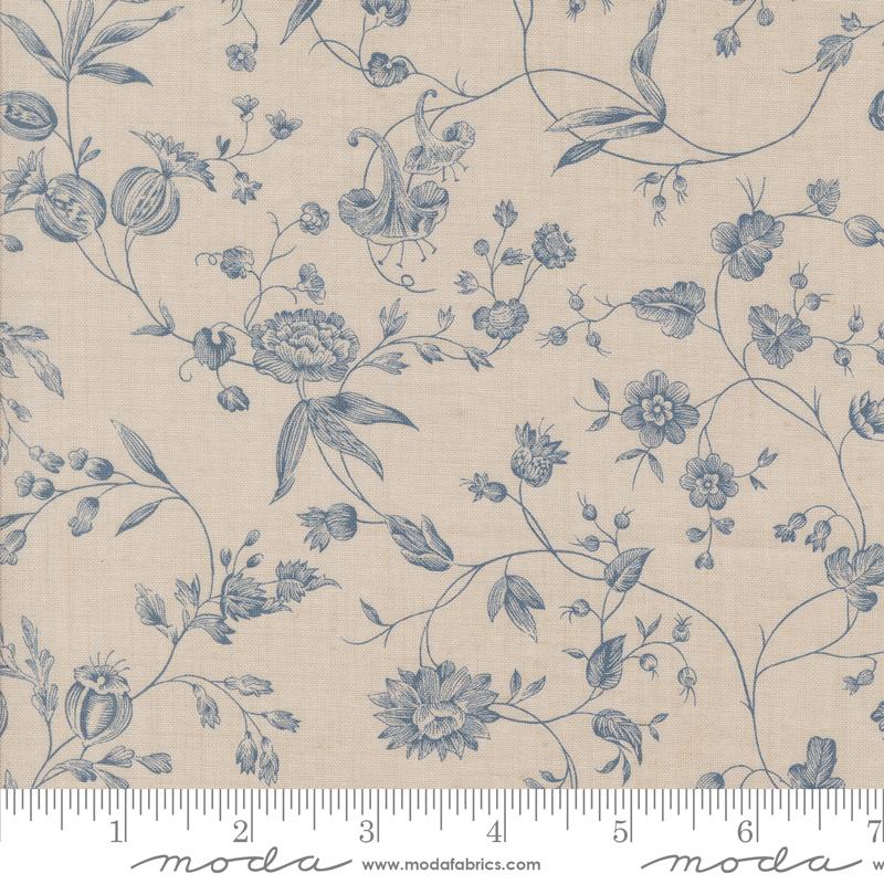 Moda Sacre Bleu Pivoine Florals Smoke French Blue Fabric