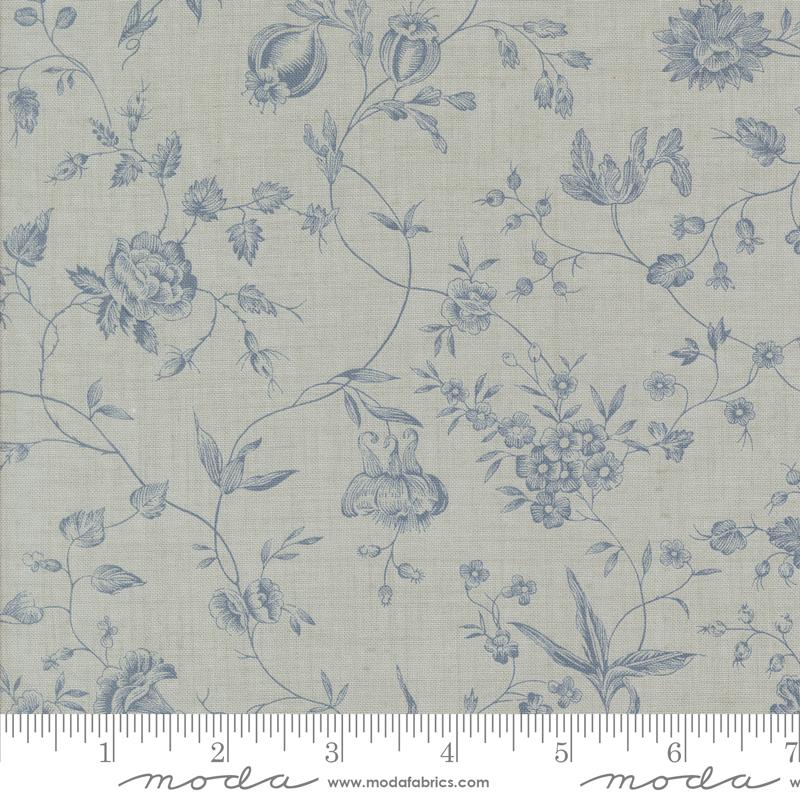 Moda Sacre Bleu Pivoine Florals Ciel Blue Fabric